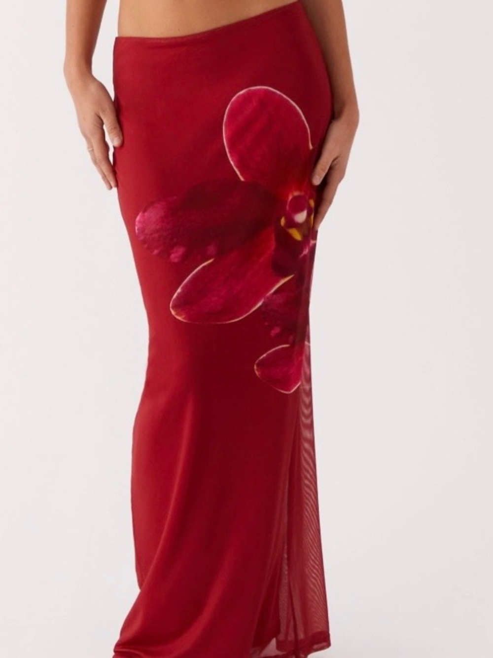 Red Floral Maxi Skirt - Women's Elegant Long Skirt
